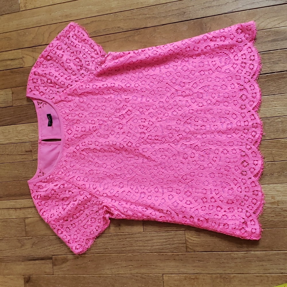 J. Crew hot pink lace blouse